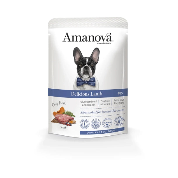 amanova lam græskar, vådfoder hund lam, kornfrit hundefoder, vådfoder topping hund, naturligt hundefoder, hundemad med lam, vådfoder til slikkemåtte, aktivering hund foder, amanova hundefoder, vådfoder med lam