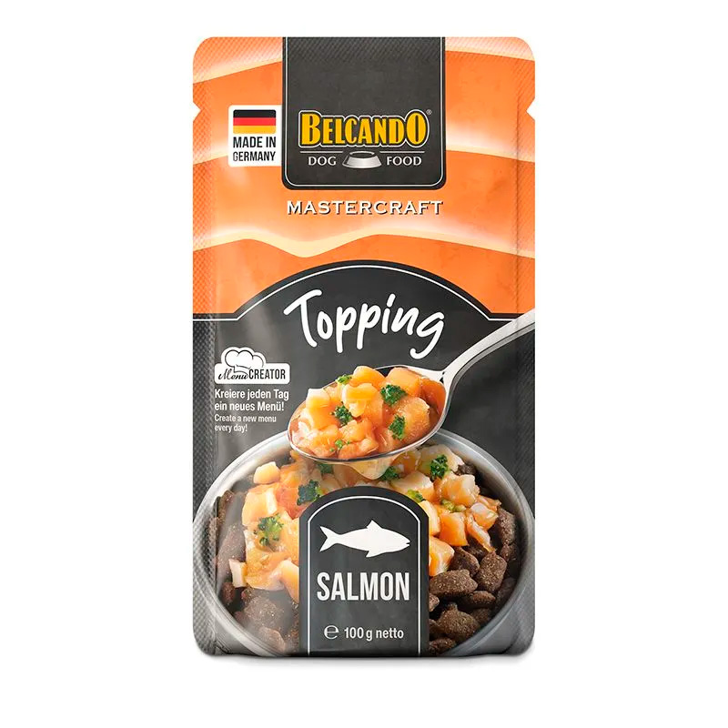 : Lækker topping med laks fra BELCANDO. Gør tørfoder saftigt og uimodståeligt – perfekt til kræsne hunde.
Keywords: belcando topping salmon, topping til hund, laksefoder hund, vådfoder topping hund, belcando mastercraft, hundefoder topping
