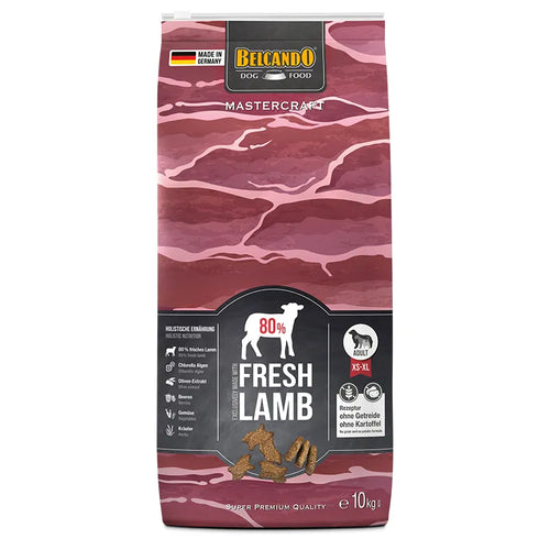 Korn- og kartoffelfrit premium hundefoder med 80 % frisk lammekød, superfoods, urter og alger. Ideelt til voksne hunde for hud, pels, led og vitalitet.
Keywords: belcando mastercraft, frisk lammekød hundefoder, kornfrit hundefoder, premium hundemad, superfood hund, hud og pels hund