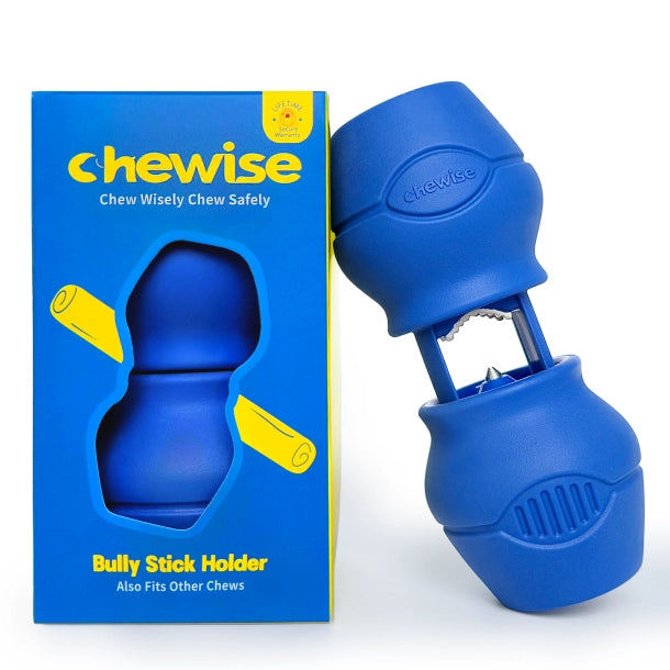 chewise snack holder, sikker tyggetid hund, bully stick holder, hundesnack sikkerhed, hundetilbehør tyggeben, yak stick holder