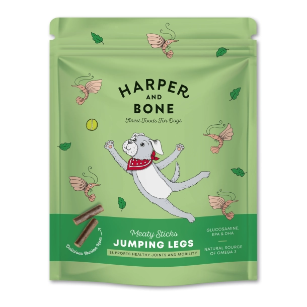 Harper and Bone joint mobility, hundesnack glucosamin, aktive hunde snack, omega 3 hund snack, led støtte hund, hundesnacks med kalkun